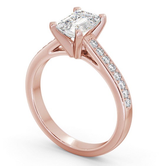 Emerald Diamond 4 Prong Engagement Ring 9K Rose Gold Solitaire with Channel Set Side Stones ENEM33S_RG_THUMB1