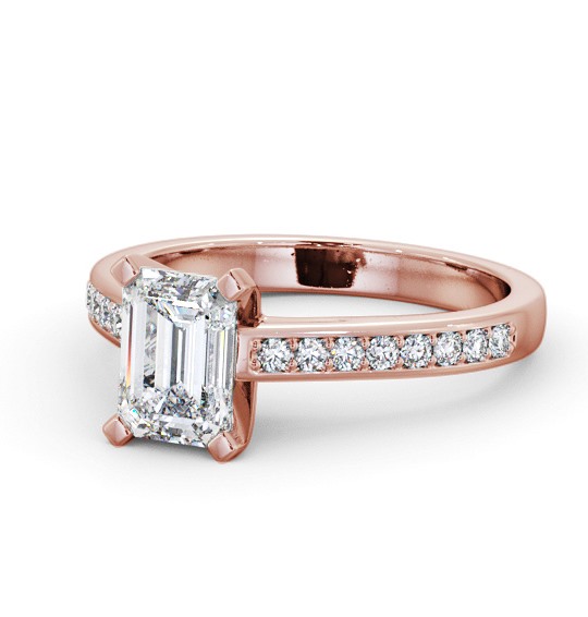  Emerald Diamond Engagement Ring 9K Rose Gold Solitaire With Side Stones - Venta ENEM33S_RG_THUMB2 