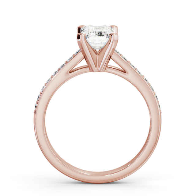 Emerald Diamond Engagement Ring 9K Rose Gold Solitaire With Side Stones - Venta ENEM33S_RG_UP