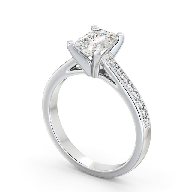 Emerald Diamond Engagement Ring Platinum Solitaire With Side Stones - Venta ENEM33S_WG_SIDE