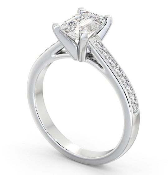  Emerald Diamond Engagement Ring Platinum Solitaire With Side Stones - Venta ENEM33S_WG_THUMB1 