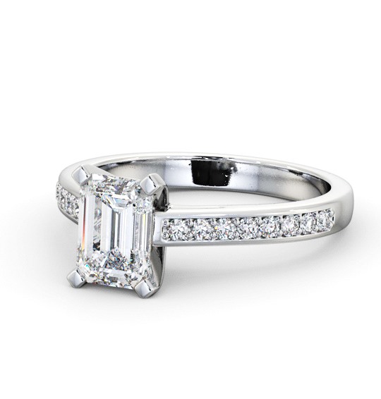  Emerald Diamond Engagement Ring Platinum Solitaire With Side Stones - Venta ENEM33S_WG_THUMB2 