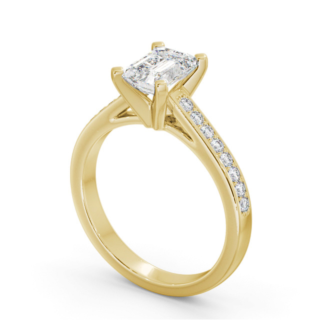 Emerald Diamond Engagement Ring 9K Yellow Gold Solitaire With Side Stones - Venta ENEM33S_YG_SIDE