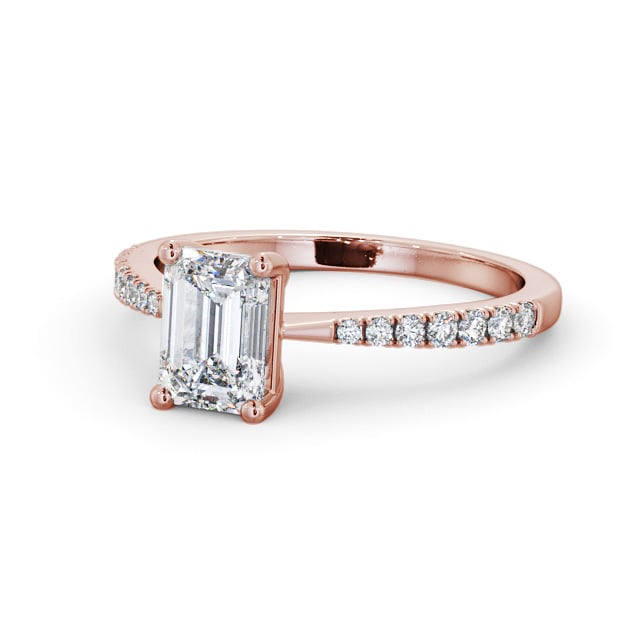 Emerald Diamond Engagement Ring 9K Rose Gold Solitaire With Side Stones - Luxembi ENEM34S_RG_FLAT