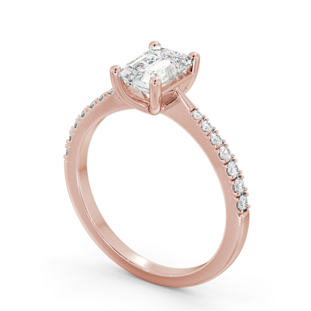 Emerald Diamond Engagement Ring 9K Rose Gold Solitaire With Side Stones - Luxembi ENEM34S_RG_SIDE