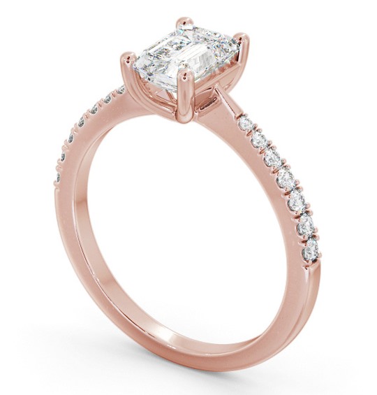 Emerald Diamond Tapered Band Engagement Ring 18K Rose Gold Solitaire with Channel Set Side Stones ENEM34S_RG_THUMB1