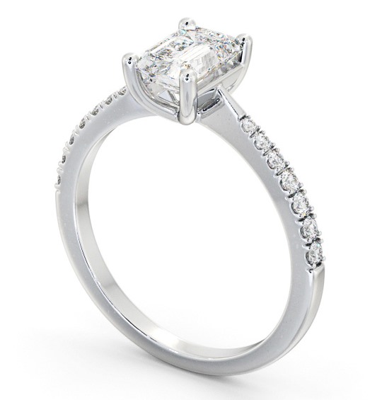  Emerald Diamond Engagement Ring Palladium Solitaire With Side Stones - Luxembi ENEM34S_WG_THUMB1 
