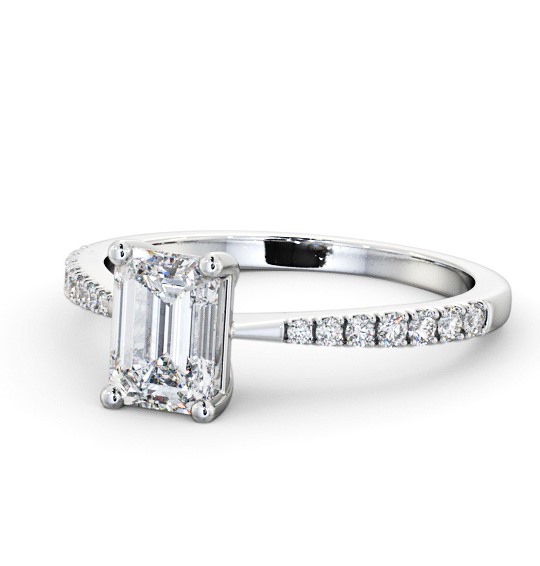  Emerald Diamond Engagement Ring Palladium Solitaire With Side Stones - Luxembi ENEM34S_WG_THUMB2 