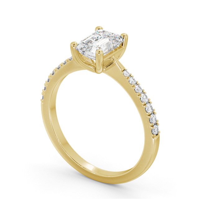 Emerald Diamond Engagement Ring 9K Yellow Gold Solitaire With Side Stones - Luxembi ENEM34S_YG_SIDE