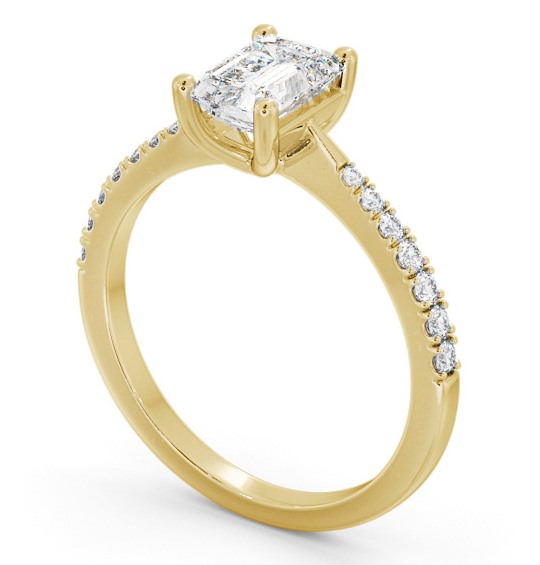 Emerald Diamond Tapered Band Engagement Ring 9K Yellow Gold Solitaire with Channel Set Side Stones ENEM34S_YG_THUMB1