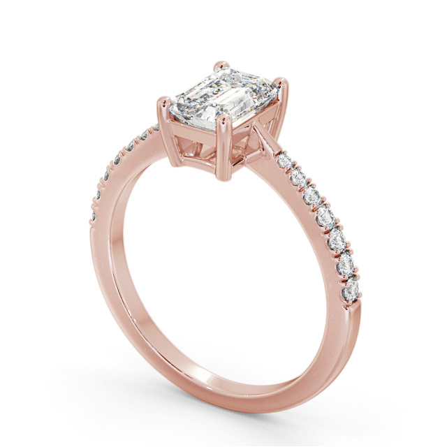 Emerald Diamond Engagement Ring 9K Rose Gold Solitaire With Side Stones - Hamlet ENEM35S_RG_SIDE
