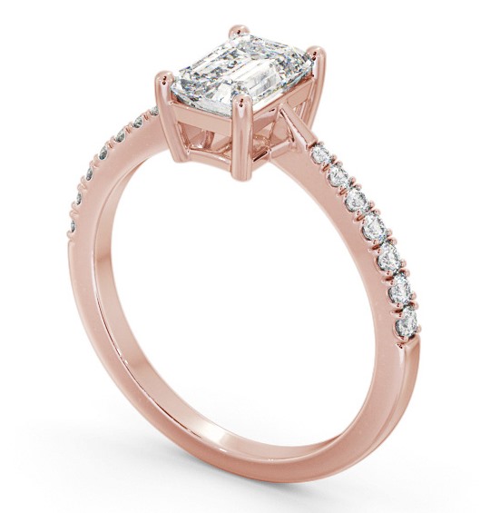 Emerald Diamond Tapered Band Engagement Ring 9K Rose Gold Solitaire with Channel Set Side Stones ENEM35S_RG_THUMB1