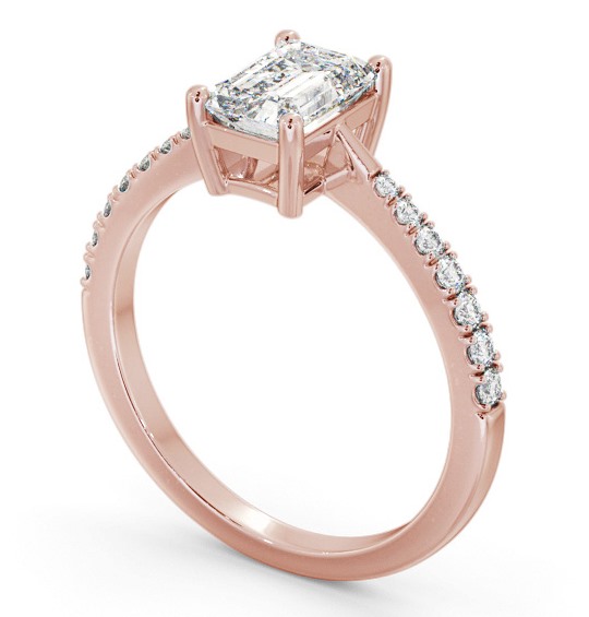 Emerald Diamond Tapered Band Engagement Ring 18K Rose Gold Solitaire with Channel Set Side Stones ENEM35S_RG_THUMB1