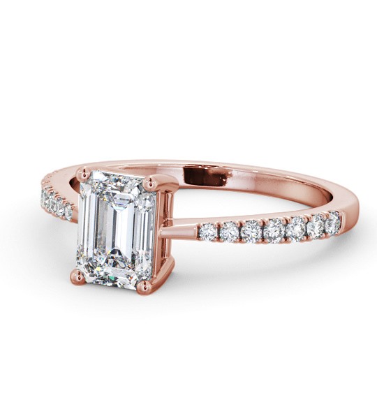  Emerald Diamond Engagement Ring 9K Rose Gold Solitaire With Side Stones - Hamlet ENEM35S_RG_THUMB2 