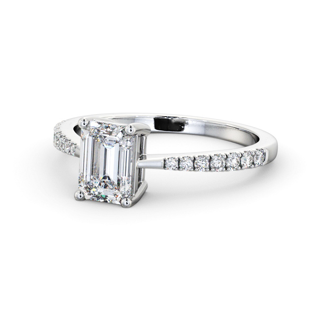 Emerald Diamond Engagement Ring 18K White Gold Solitaire With Side Stones - Hamlet ENEM35S_WG_FLAT