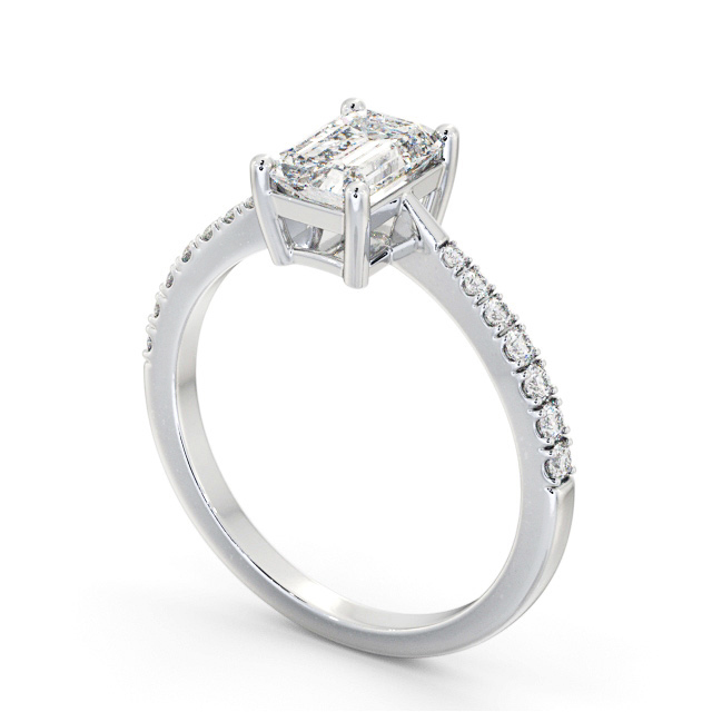 Emerald Diamond Engagement Ring 9K White Gold Solitaire With Side Stones - Hamlet ENEM35S_WG_SIDE