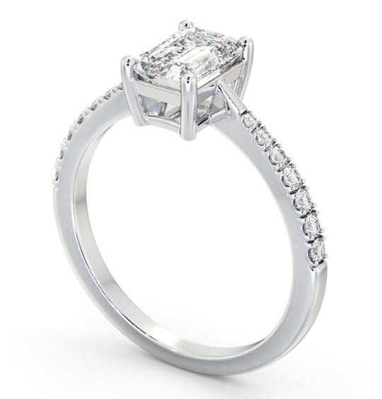  Emerald Diamond Engagement Ring 18K White Gold Solitaire With Side Stones - Hamlet ENEM35S_WG_THUMB1 