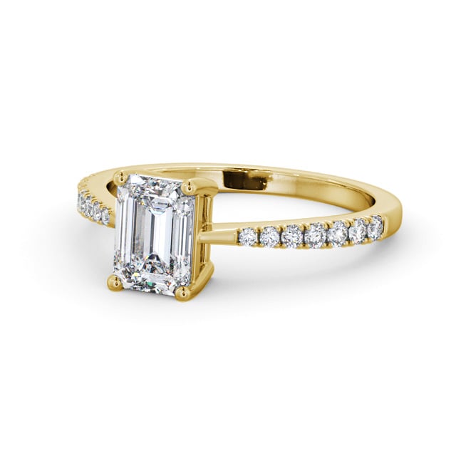 Emerald Diamond Engagement Ring 9K Yellow Gold Solitaire With Side Stones - Hamlet ENEM35S_YG_FLAT