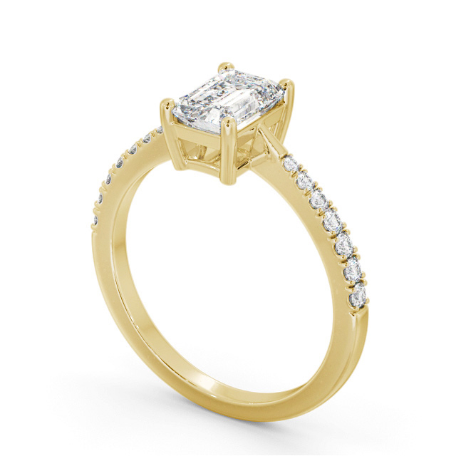 Emerald Diamond Engagement Ring 9K Yellow Gold Solitaire With Side Stones - Hamlet ENEM35S_YG_SIDE