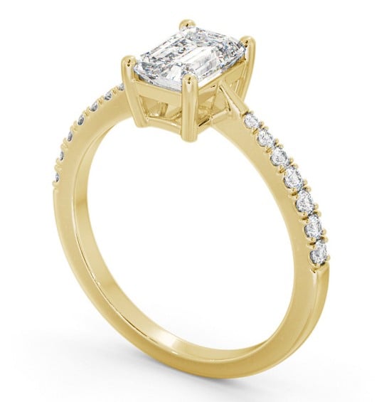 Emerald Diamond Tapered Band Engagement Ring 9K Yellow Gold Solitaire with Channel Set Side Stones ENEM35S_YG_THUMB1