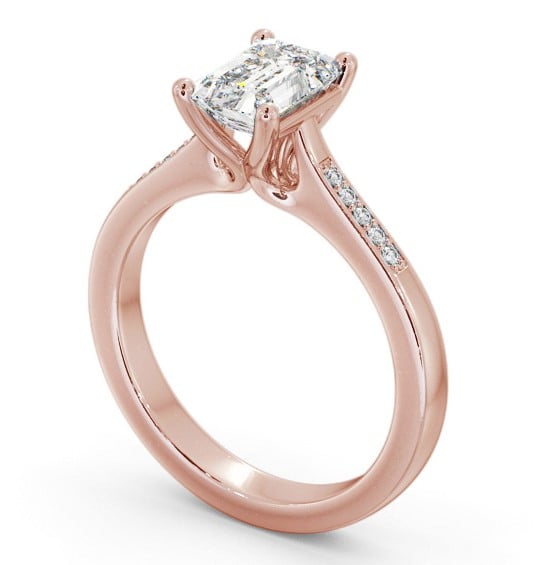 Emerald Diamond Engagement Ring 9K Rose Gold Solitaire With Side Stones - Susanna ENEM36S_RG_THUMB1