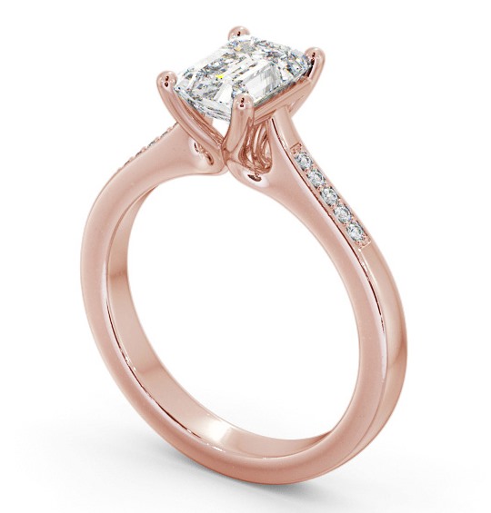 Emerald Diamond Elevated Setting Engagement Ring 9K Rose Gold Solitaire with Channel Set Side Stones ENEM36S_RG_THUMB1