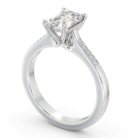 Emerald Diamond Elevated Setting Engagement Ring 9K White Gold Solitaire with Channel Set Side Stones ENEM36S_WG_THUMB1 