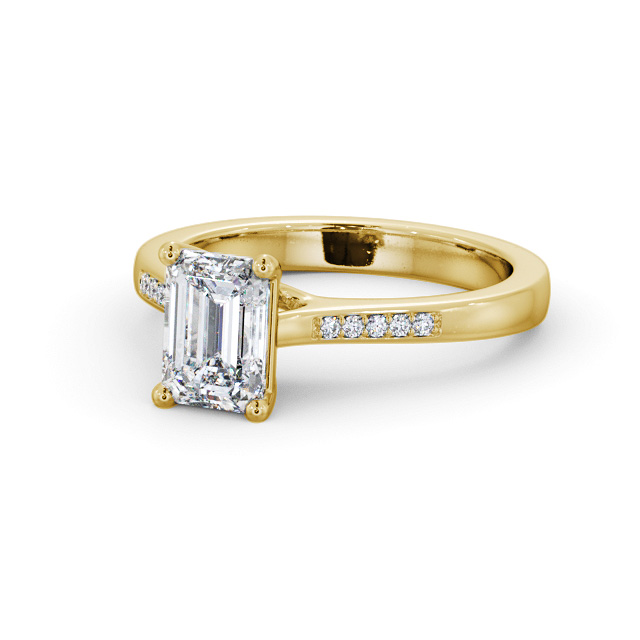 Emerald Diamond Engagement Ring 9K Yellow Gold Solitaire With Side Stones - Susanna ENEM36S_YG_FLAT