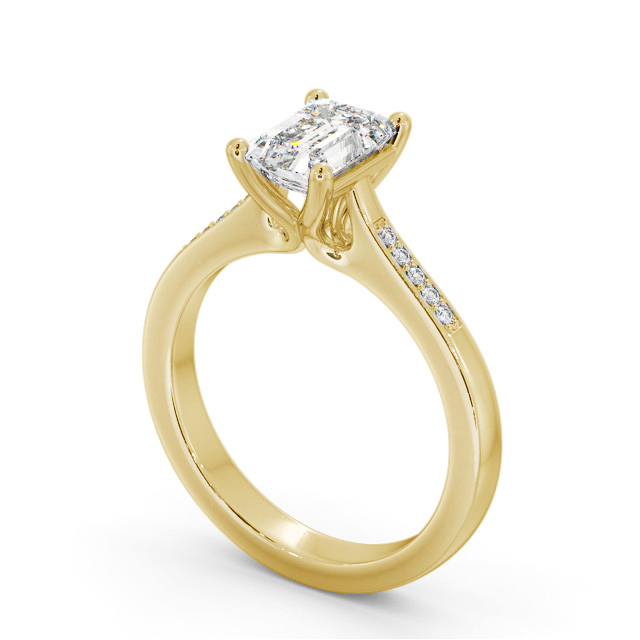 Emerald Diamond Engagement Ring 9K Yellow Gold Solitaire With Side Stones - Susanna ENEM36S_YG_SIDE