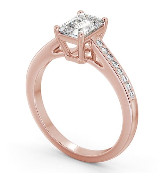 Emerald Diamond Engagement Ring 9K Rose Gold Solitaire With Side Stones - Gearile ENEM37S_RG_THUMB1