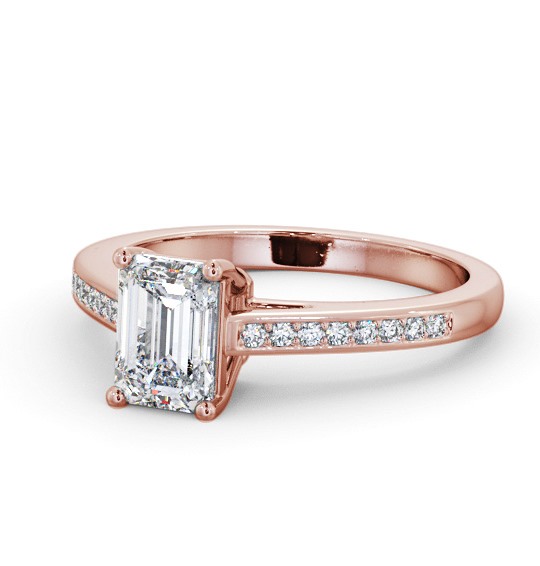  Emerald Diamond Engagement Ring 9K Rose Gold Solitaire With Side Stones - Gearile ENEM37S_RG_THUMB2 