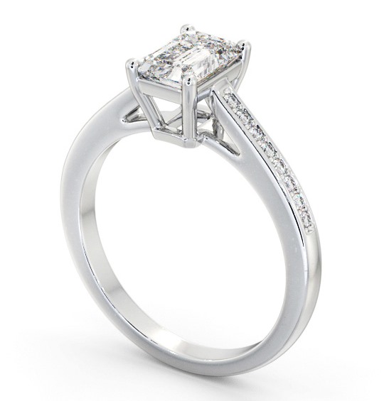 Emerald Diamond Box Style Setting Engagement Ring 9K White Gold Solitaire with Channel Set Side Stones ENEM37S_WG_THUMB1 