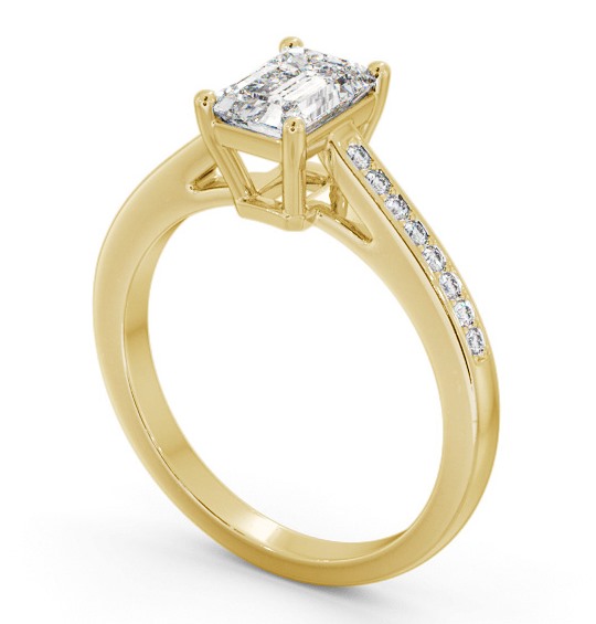 Emerald Diamond Engagement Ring 9K Yellow Gold Solitaire With Side Stones - Gearile ENEM37S_YG_THUMB1