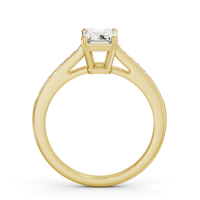 Emerald Diamond Engagement Ring 9K Yellow Gold Solitaire With Side Stones - Gearile ENEM37S_YG_UP