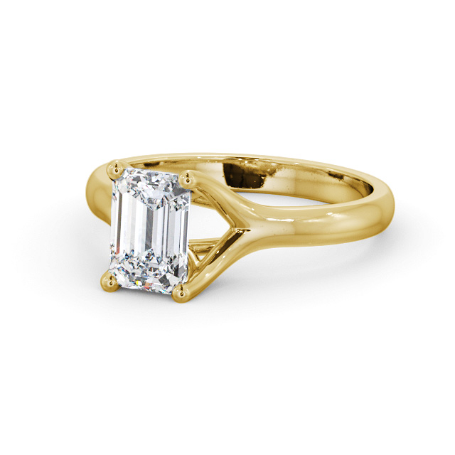 Emerald Diamond Engagement Ring 18K Yellow Gold Solitaire - Alfield ENEM38_YG_FLAT