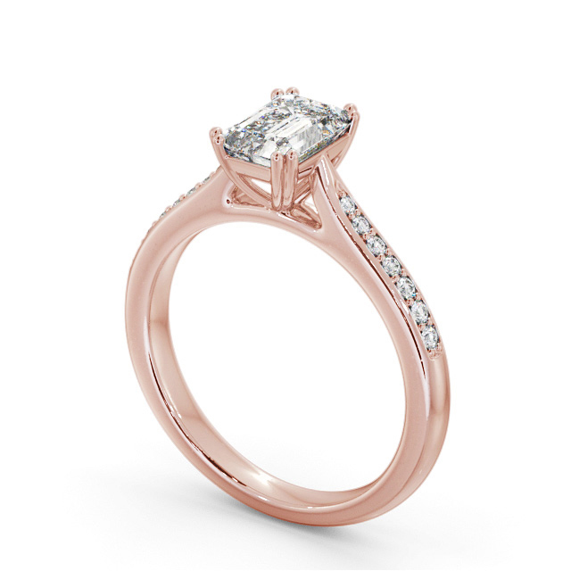Emerald Diamond Engagement Ring 9K Rose Gold Solitaire With Side Stones - Kyotile ENEM38S_RG_SIDE