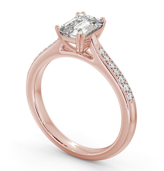  Emerald Diamond Engagement Ring 18K Rose Gold Solitaire With Side Stones - Kyotile ENEM38S_RG_THUMB1 
