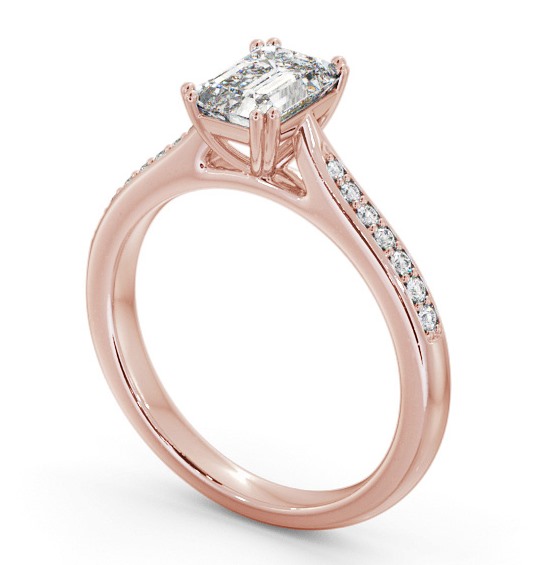 Emerald Diamond 8 Prong Engagement Ring 18K Rose Gold Solitaire with Channel Set Side Stones ENEM38S_RG_THUMB1