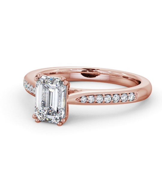  Emerald Diamond Engagement Ring 9K Rose Gold Solitaire With Side Stones - Kyotile ENEM38S_RG_THUMB2 