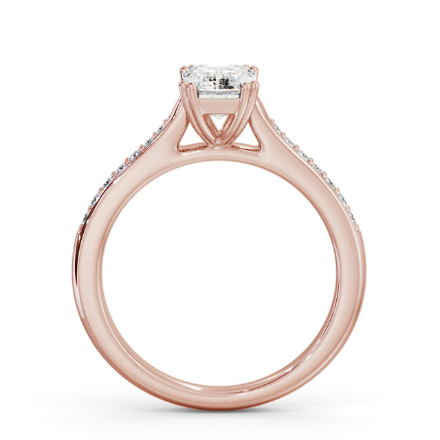 Emerald Diamond Engagement Ring 9K Rose Gold Solitaire With Side Stones - Kyotile ENEM38S_RG_UP