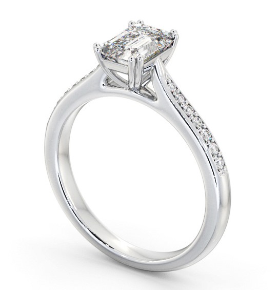 Emerald Diamond 8 Prong Engagement Ring 9K White Gold Solitaire with Channel Set Side Stones ENEM38S_WG_THUMB1 