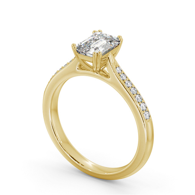 Emerald Diamond Engagement Ring 9K Yellow Gold Solitaire With Side Stones - Kyotile ENEM38S_YG_SIDE