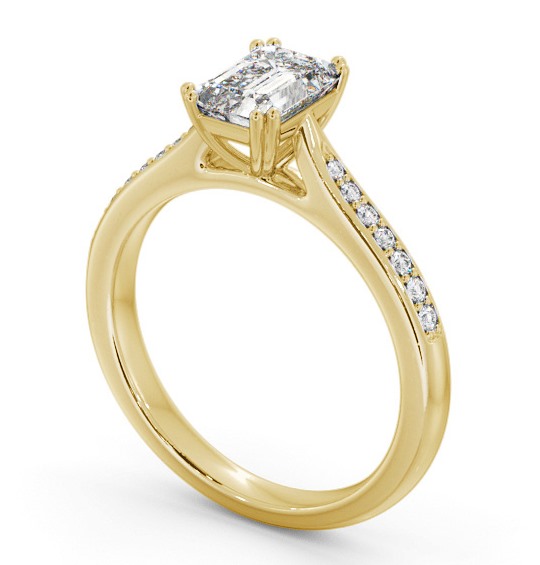 Emerald Diamond Engagement Ring 9K Yellow Gold Solitaire With Side Stones - Kyotile ENEM38S_YG_THUMB1