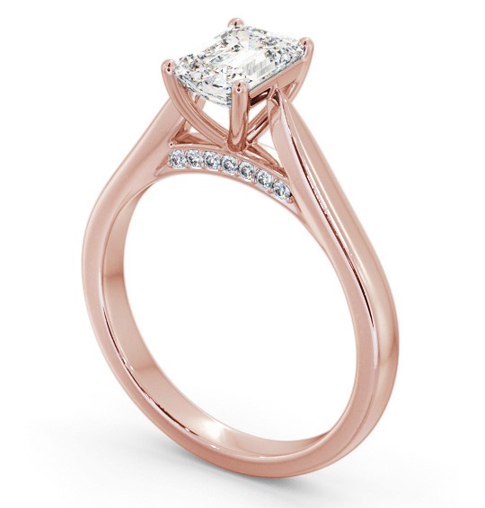 Emerald Diamond Engagement Ring with Diamond Set Bridge 18K Rose Gold Solitaire ENEM39_RG_THUMB1 