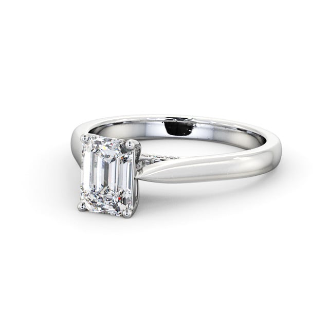 Emerald Diamond Engagement Ring 9K White Gold Solitaire - Bealbury ENEM39_WG_FLAT