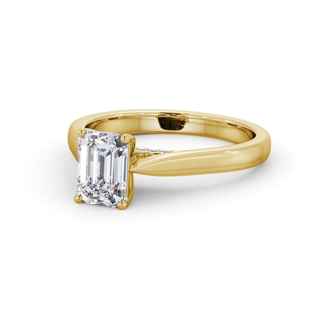 Emerald Diamond Engagement Ring 18K Yellow Gold Solitaire - Bealbury ENEM39_YG_FLAT