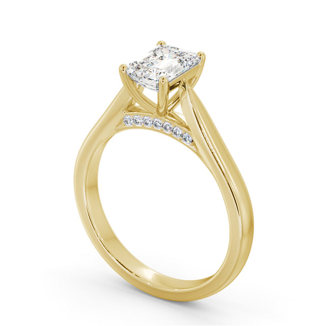 Emerald Diamond Engagement Ring 18K Yellow Gold Solitaire - Bealbury ENEM39_YG_SIDE