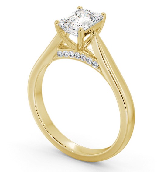 Emerald Diamond Engagement Ring with Diamond Set Bridge 9K Yellow Gold Solitaire ENEM39_YG_THUMB1 