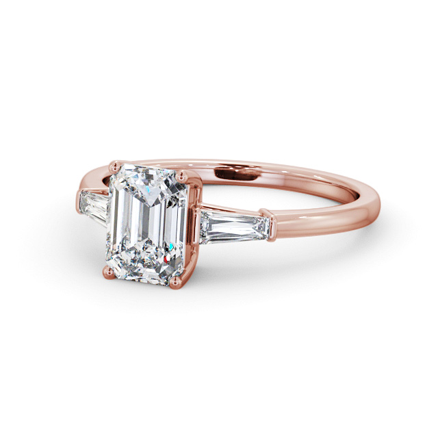 Emerald Diamond Engagement Ring 9K Rose Gold Solitaire With Side Stones - Morris ENEM39S_RG_FLAT
