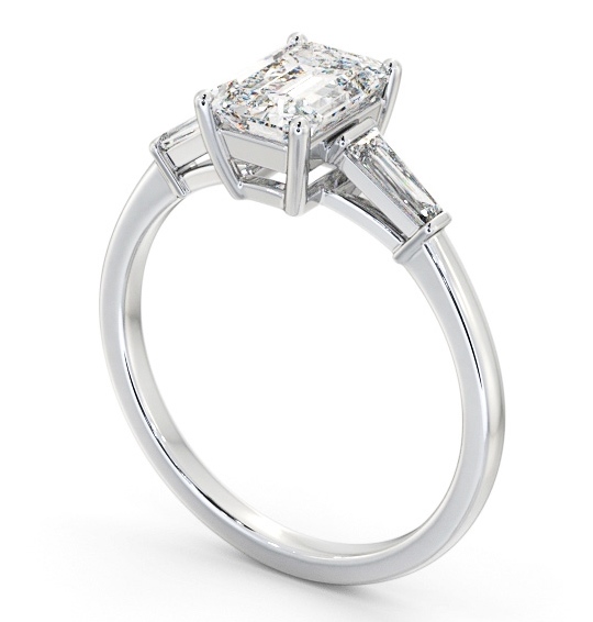 Emerald Diamond Engagement Ring 9K White Gold Solitaire with Tapered Baguette Side Stones ENEM39S_WG_THUMB1 
